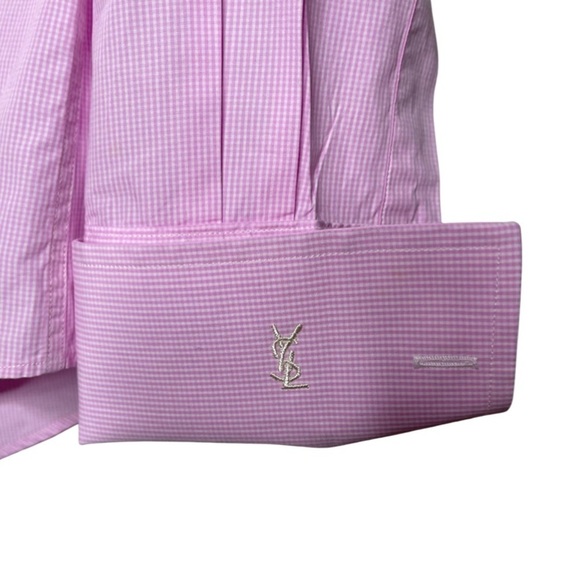 YSL Yves Saint Laurent men pink slim dress button down shirt size 15.5 - Picture 4 of 8